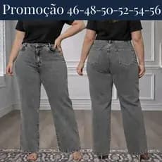 Calça Plus Size Jeans Wide Leg  Jeans Feminino Pantalona Calça Tendencia de Shopping
