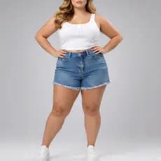 Short Plus Size Barra Desfiada Cintura Alta Tendência  Mom Jeans