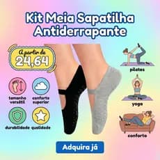 Kit Meia Sapatilha Feminina Antiderrapante Pilates Yoga - Meia Sapatilha Preta Feminina
