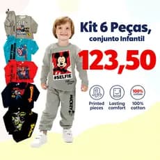 Kit 6 Peças Conjuntos Moletom Masculino Infantil Inverno - 3 Casacos + 3 Calças Menino