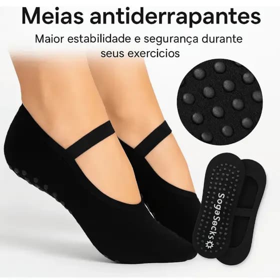 Kit Meia Sapatilha Antiderrapante Feminina para Pilates, Yoga e Academia