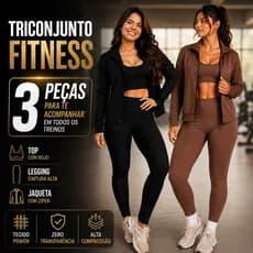Conjunto Fitness Marrom e Preto Feminino Com Jaqueta E Legging