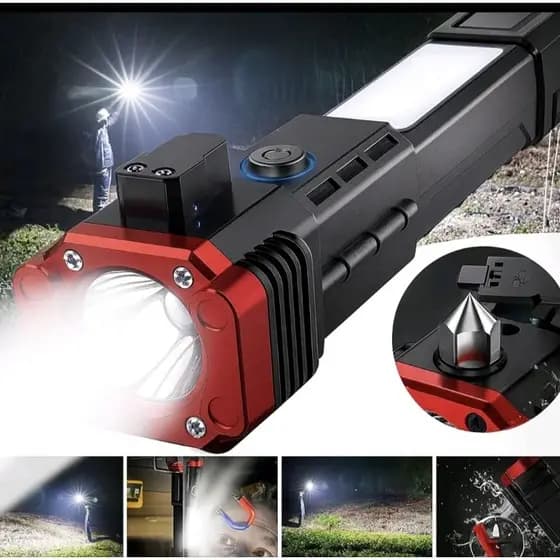 Lanterna Tática com Martelo de Segurança e Luz COB para Emergências