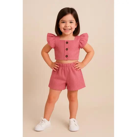 Conjunto Infantil Cropped e shorts Canelado Feminino Meninas