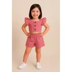 Conjunto Infantil Cropped e shorts Canelado Feminino Meninas