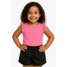 Conjunto Infantil menina shorts couro cirrê e Blusa canelada feminino   blogueirinha