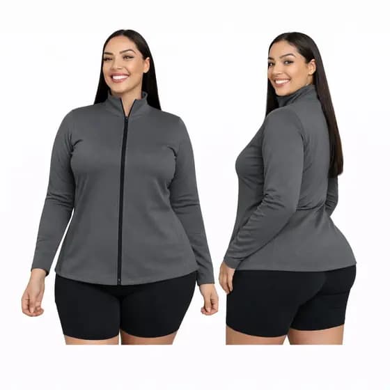 Jaqueta Plus Size  Fitness Feminino Dry Fit Slim Proteção Solar UV, Tecido Térmico, Secagem Rápida