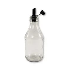 KIT C/5 Galheteiro De Vidro Coquinho Para Azeite, óleo ,vinagre e molhos 200ml Com Bico Dosador preto de plástico.