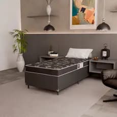 Cama Box Solteiro + Colchão D20 - Couro Preto