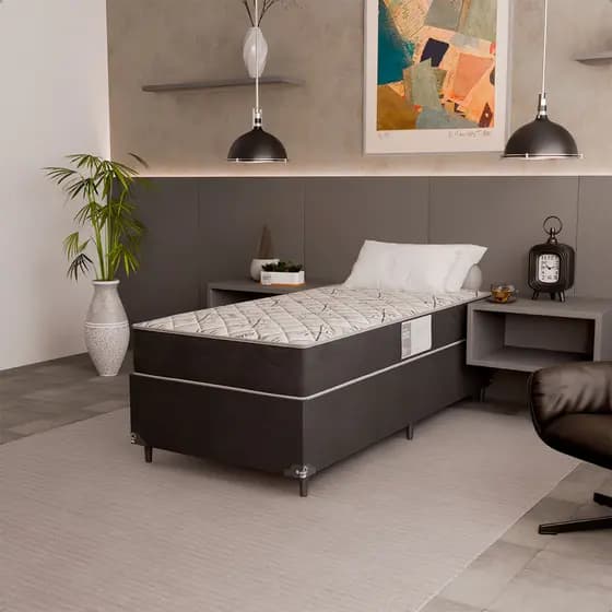 Cama Box Solteiro + Colchão D33 One Face - Suede Preto