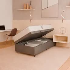 Baú Solteiro Suede Cinza + Colchão D33 One Face Branco- e-Shop Casa