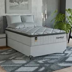 Cama Box Viúva + Colchão Comfort Class Pillow Top 128x188  Branco/suede Branco
