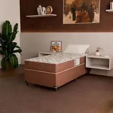 Cama Box Solteiro + Colchão D33 One Face - Suede Marrom