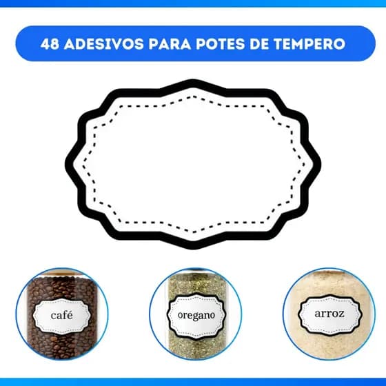 Etiquetas para Temperos - 48 un. Adesivo de Vinil 6x4 cm - Adesivo Para Potes de Mantimentos