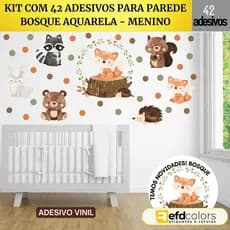 ADESIVO DE PAREDE KIT COM 44  BOSQUE AQUARELA - MENINO