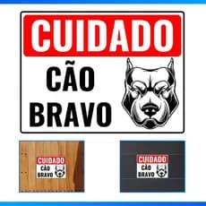 Adesivo de Sinalização em Vinil Resistente Cuidado Cão Bravo - 20x15cm