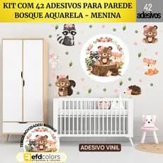ADESIVO DE PAREDE KIT COM 44  BOSQUE AQUARELA - MENINA