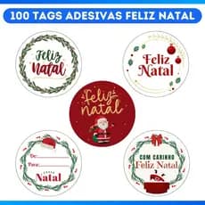 100 Etiquetas Adesivas Feliz Natal 4x4cm