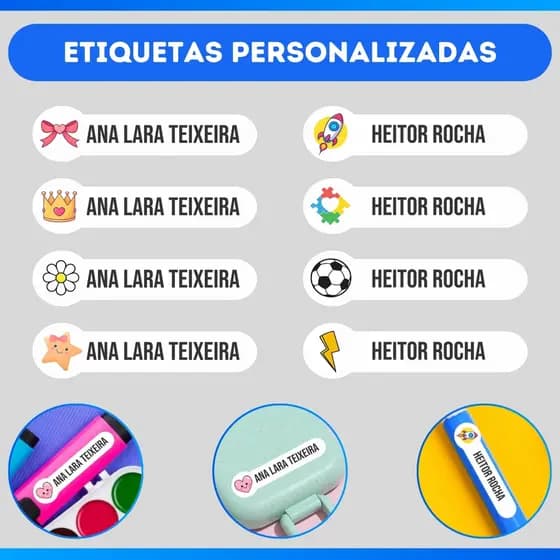 Etiquetas Adesivas Escolares à Prova D'Água Personalizadas com Nome em Vinil para Materiais Escolares - OFERTA