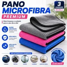 Kit Pano de Microfibra 30x40cm (1, 2 ou 3 Unid) Flanela Automotiva Multiuso Não Risca para Limpeza, Secagem e Polimento