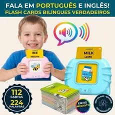 Leitor de Cartões Educativo Flash Cards Brinquedo Alfabetização Bilingue kids Inglês e Português
