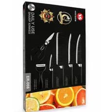 Jogo Kit Facas Cozinha Churrasco Chef Cerâmica Inox Preto