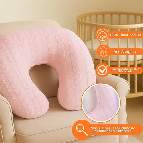 Almofada de Amamentação Tricot Trança 55x55cm com Zíper Cinza, Rosa, Verde, Branco, Areia e Azul