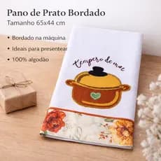 Pano de Prato Copa 100%Algodão Bordado 65x44 cm Pimenta Lavanda Panela e Hortencia
