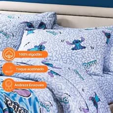 Jogo de Lençol Solteiro Stitch 100% algodão Disney