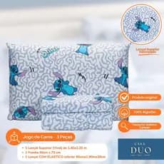 Jogo de Lençol/Manta/Edredom e Porta Travesseiro SOLTEIRO Stitch Disney - Andreza Enxovais