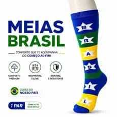 12 Pares Meia Brasil Cano Longo Juvenil Feminina Confortável Estilosa Torcedor Familia 34 ao 39