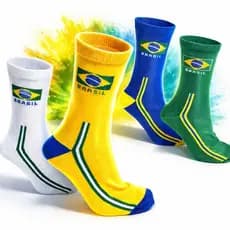 Meia Brasil Cano Alto Unissex Bandeira Brasileira Meia Esportiva Copa do Mundo 36 ao 43