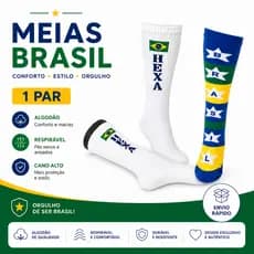 Meia Brasil Cano Longo Juvenil Feminina Algodão Confortável Estilosa Torcedor Casual 34-39 e 38-44