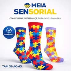 Meia Autismo Sensorial Unissex Estampa Colorida Cano Alto 36 ao 43
