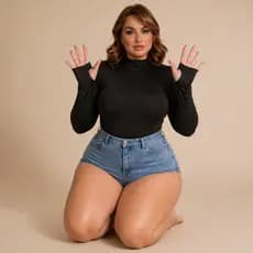 Body Feminino Manga Longa Gola Alta com Dedeira Suplex Modelador Elegante