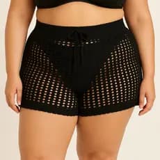 Short Feminino Tricô Crochê Vazado Plus Size Saída de Praia Moderna e Estilosa Envio Imediato