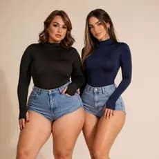 Body Feminino Manga Longa Gola Alta Suplex Modelador Elegante Moda Inverno