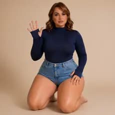 Body Feminino Manga Longa Gola Alta com Dedeira Suplex  Moda Inverno