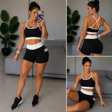 Conjunto Academia Fitness Feminino Suplex Top + Short com Bolso Zero Transparência