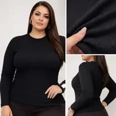 Blusa Feminina Canelada Plus Size Manga Longa Confortável Segunda Pele