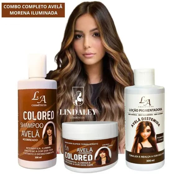 Combo Tonalizante Avelã Acobreado Morena Iluminada Tons Caramelos Marrom Intenso