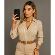 Blusa Feminina Camisa Social Feminina Listrada Camisa Social Manga Longa Crepinho