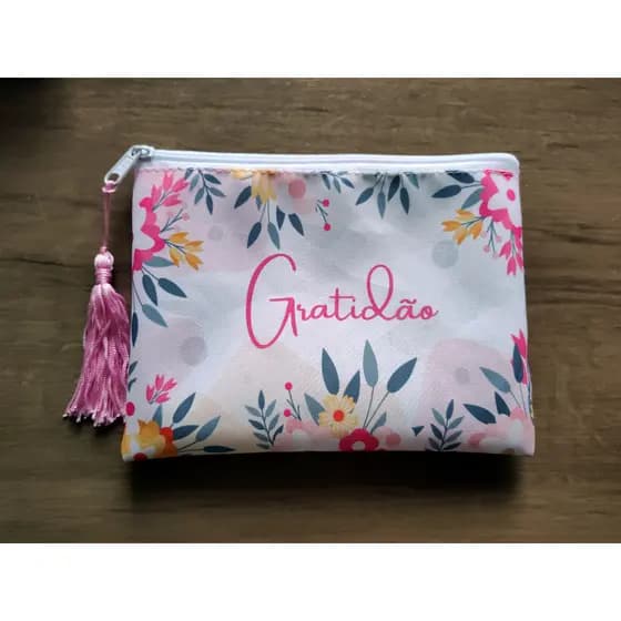 Kit c/10 Necessaire Bolsinha SLIM GRATIDÃO c/pingente lembrancinha mimo