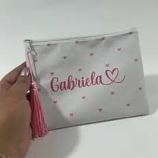 Kit 10 Necessaire Bolsinha Coração Personalizada Com Nome, Presente, Lembrancinha, Casamento