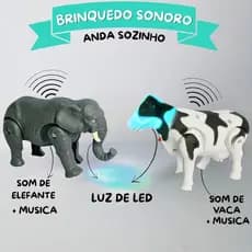 BRINQUEDO INTERATIVO COM LED, SONS DE ANIMAIS E MÚSICAS ,ANDA SOZINHO ESCOLHA ENTRE VACA OU ELEFANTE