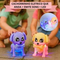 Brinquedo Cachorrinho Robo que Anda Sozinho Interativo com Led, Música e Coleira