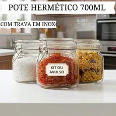 Pote de Vidro Avulso ou Kit com Trava de Inox 700ML Hermético Vidro Resistente