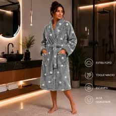 Roupão Microfibra Antialérgico Estampado Feminino Masculino Inverno Hobby Quentinho