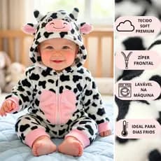 Pijama Vaca Animal Kigurumi Macacão com Tecido Macio e Confortável para Bebes