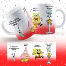 Caneca Bob Esponja Estágio do desenvolvimento humano - acompanha saquinho de tecido personalizado